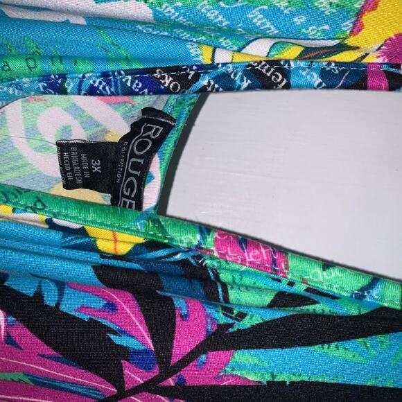 Blue Tropical Print Bodycon Midi Dress V neck Floral Plus Size - Picture 12 of 15